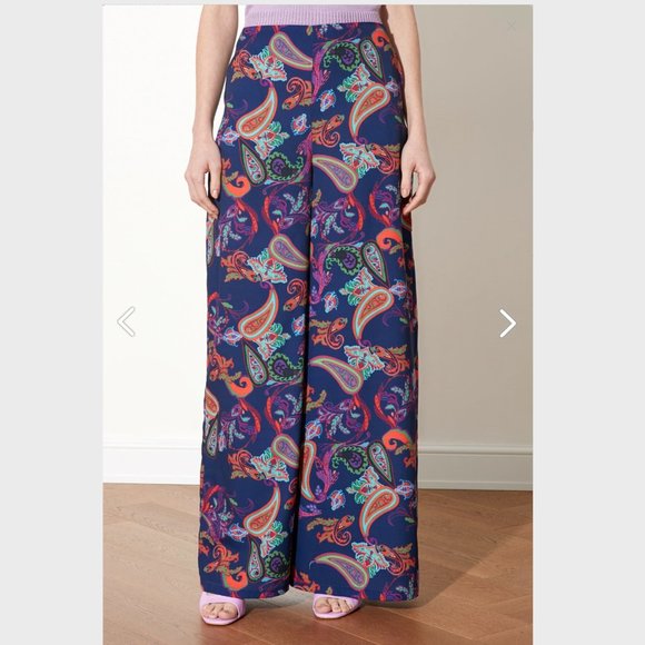 Organic Boho Navy Blue Patterned Wide Leg Trouser - Picture 3 of 11